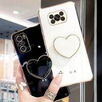 【Electronic Store】เคสสำหรับ Xiaomi Mi Poco X3 Nfc M3 M4 Pro F3 5G X3pro ชุบหัวใจรักผู้ถือบน Xiaomi Poko X 3ขาตั้งซิลิโคนหรูหรา