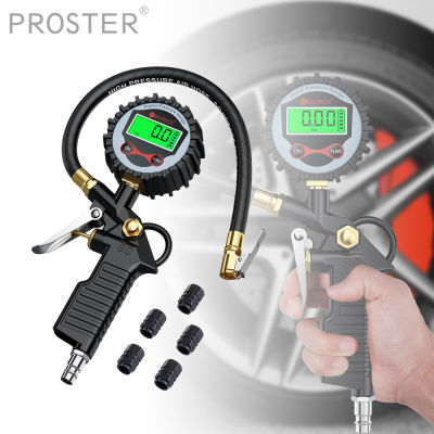 Proster 200 PSI Style Digital Tire Pressure Gauge LCD Tire Inflator Gauge Vehicle Monitor Tool with Rubber Hose Valve Cap