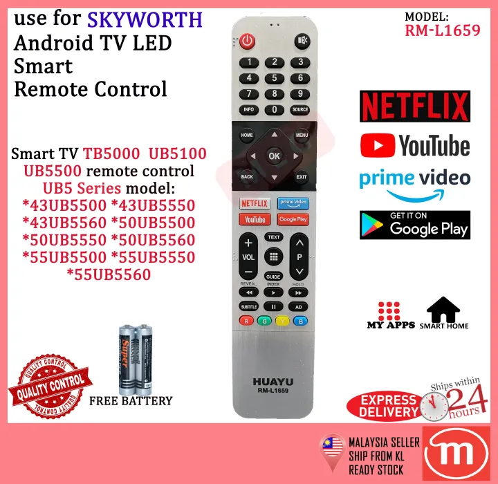 Skyworth Android Smart TV LED Remote control Replacement with Voice ...