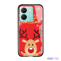 Volans เคสสำหรับ Vivo Y36 Y36กันกระแทก5G เคสคริสต์มาสต้นคริสต์มาสซานตาคลอสมนุษย์หิมะกวางกวางใหญ่ฝาครอบป้องกันกระจกเทมเปอร์