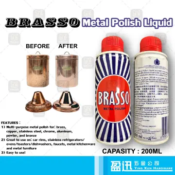 Brasso Metal Polish, 8oz Bottle for Brass, Copper, Stainless, Chrome,  Aluminum, Pewter & Bronze 
