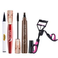 Cocute 4 PCS Eye Makeup Set Liquid Eyeliner+Curling Mascara+eyebrow pencil+Eyelash Curler