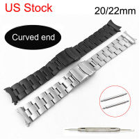 Curved End Solid Matte Stainless Steel Watch Band 18mm 20mm Silver Black Metal Strap Watchband Watch Accessories Straps