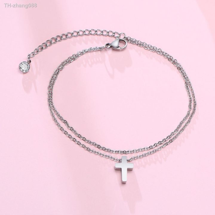 stainless-steel-mens-anklet-with-cross-charmdouble-chaingift-for-boyfriendmans-ankles-braceletchristian-catholic-jewelry