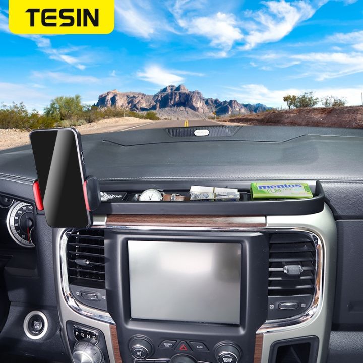 tesin-gps-cket-สำหรับ-dodge-ram-1500-car-center-คอนโซลผู้ถือศัพท์มือถือกล่องสำหรับ-dodge-ram-1500-2010-up-อุปกรณ์เสริม