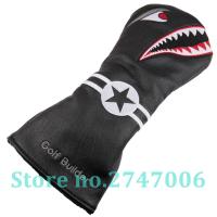 1pc Black PU Leather with Shark Embroidery Golf Club Driver Head Cover Golf Driver Wood Headcover