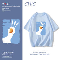 CHIC ผ้าฝ้ายแท้ น่ารักขายร้อนเป็ดพิมพ์เสื้อยืดแขนสั้น สไตล์สบาย ๆ T0085