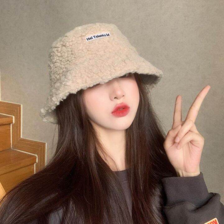 ส่งเร็วพิเศษ-hat-หมวกฤดูหนาว-หมวกไหมพรม-หมวกบักเก็ต-ผ้าขนแกะ-หมวกบักเก็ต-หมวกแฟชั่นสไตล์เกาหลี