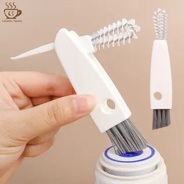 3-in-1 Multifunctional Cup Lid Brush Crevice Cleaning Brush Feeding Bottle Brush Cup Mouth Groove Washing Tool - Red