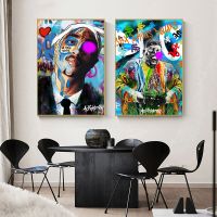 Graffiti Art Tupac Shakur 2PAC Biggie ภาพวาดผ้าใบ Rapper Star Hip Hop โปสเตอร์ Wall Art Home Decor