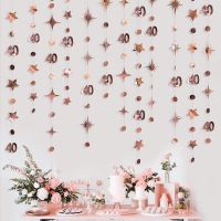 Rose Gold Number 40th Circle Dots Twinkle Star Garlands Hanging Banners for Forty Woman 40st Year Old Birthday Party Decorations Banners Streamers Con