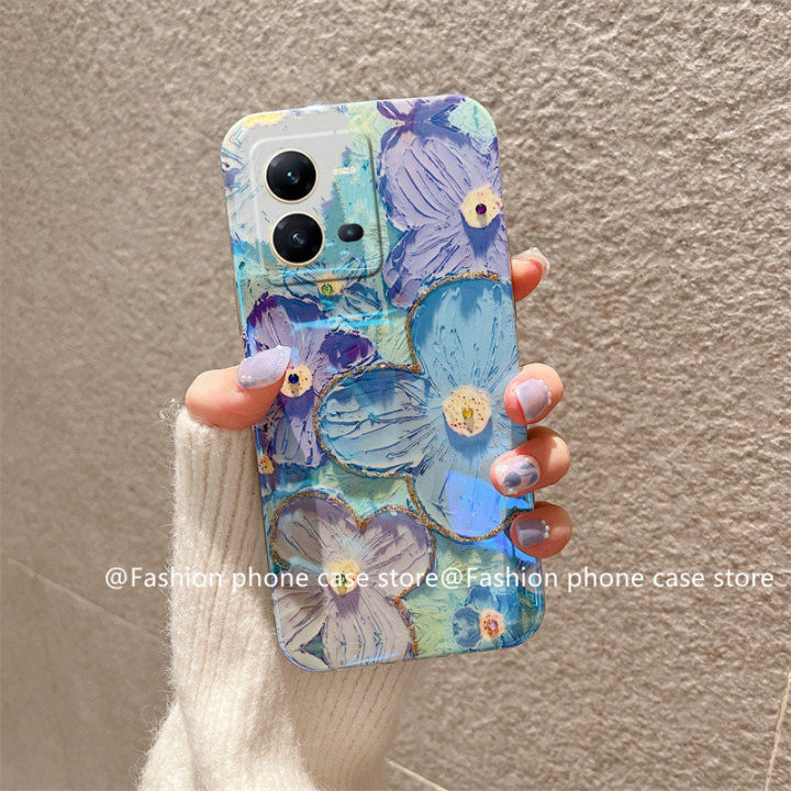 เคสโทรศัพท์-vivo-v25e-v25-pro-5g-y35-2022-phone-case-ปลอกใหม่หรูหรา-vintage-blu-ray-rhinestone-camellia-ดอกไม้-soft-cover