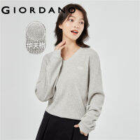 GIORDANO Women Sweatshirts Small Embroidery V-Neck Sweatshirts Simple Comfort Fashion Casual Waffle Loose Sweatshirts 05323813