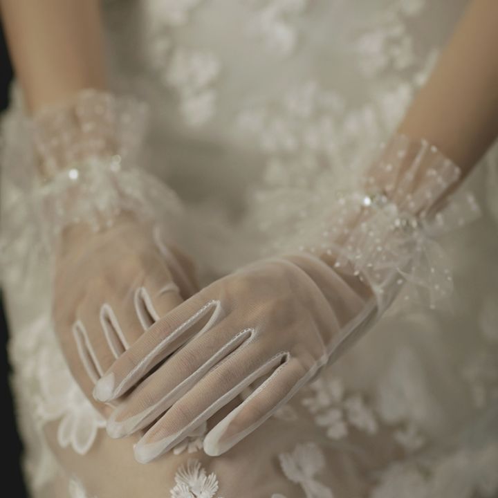 women-white-wedding-bridal-short-gloves-full-finger-see-through-wrist-length-costume-prom-party-solid-color
