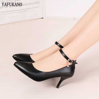2020 New Soft Leather High Heels Black Matte Comfort Ankle Strap Pumps Ol Office Lady Shoes Woman Dress Shoes
