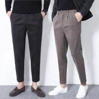 COD dsfgerrety Thick woolen suit pants mens and womens casual pants fashion trend Korean version of cropped trousers youth pants cropped trousers