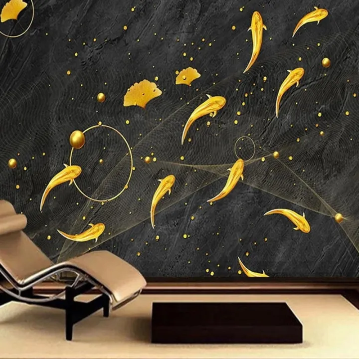 Custom 3D Photo European Golden Goldfish Marble Wallpaper for Living