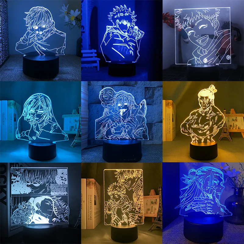 Rush CLYARTPSJujutsu Kaisen Yuji Megumi Nobara Gojo Maki Kento Geto Mahito  Sukuna 3D Anime Lamp LED Nightlights Colors Changing Lampara (Jujutsu