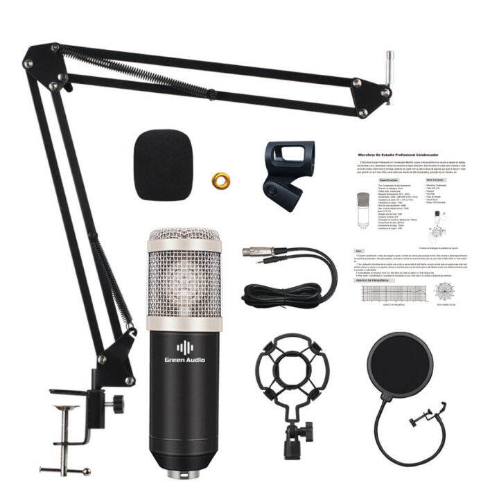 Studio Recording Condenser Microphone Kit with Shock Mount + Flexible  Scissor Arm Stand + Pop Filter + Windscreen + Connection Cable for Network  Broadcasting Online Singing 