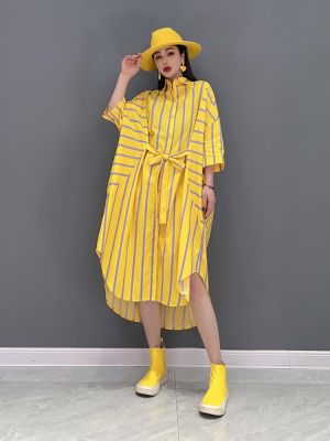 XITAO Striped Shirt Dress Fashion Bandage Dress WMD5205