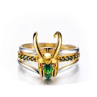Thor Loki Helmet Ring Set Green Crystal Metal Mens Rings For Halloween Cosplay Party Jewelry 3 In 1 Gift