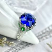 Tanzanite Tsavorite Diamond Ring แหวนเพชรแทนซาไนท์ ทองขาว18K แหวนพลอยแท้ เพชรแท้ แหวนใส่ออกงาน แหวนแต่งหน้า