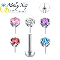 Sexy Push Pin G23 Titanium Earrings Set CZ Stone Labret Lip Nose Piercing for Women Ear Stud Tragus Cartilage Threadless Jewelry