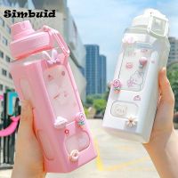 700ml Cute Water Bottle for Girls with Lid Straw Sticker Plastic Juice Milk Portable Kawaii Tumbler Childrens Drinkware