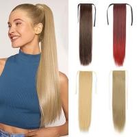 AZQUEEN 55CM Synthetic Long Straight Bow Tie Ponytail Brown Blonde Natural Horse Tail Hair Extensions  For Women Wig  Hair Extensions  Pads