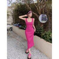 COD DSTGRTYTRUYUY Sangugirlpower Stretchy Skinny Narrow Waist Slimmer Look Square Neck Sleeveless Dress Rose Red Straight Pink Beach Vacation Female Sling