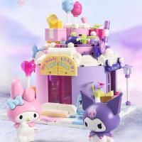 Kawaii Sanrio บล็อคก่อสร้างปราสาทการ์ตูนน่ารัก My Melody Kuromi Brain-Training Souptoys Kids Toys ของขวัญเด็กสร้างสรรค์