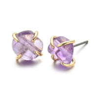 [COD] ต่างหูหินธรรมชาติสี่กรงเล็บของ ยุโรปและอเมริกาขายร้อน Tianhe Stone Amethyst Prop Earrings หญิง