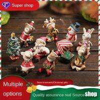 Christmas Miniature Figurine เรซิ่นอุปกรณ์ตกแต่งบ้าน Santa Claus Elk Kawaii Room Decor Shop Storefront Window Props