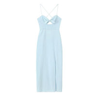 YENKYE 2023ผู้หญิง Light Blue Backless Bow Sling Dress ด้านหน้า Slit แขนกุดหญิงฤดูร้อนเซ็กซี่ Dresses