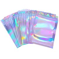 100pcs Iridescent Zip Lock Storage Bags Pouches Cosmetic Plastic Laser Bags Ornaments Holographic Makeup Self Sealing Bag