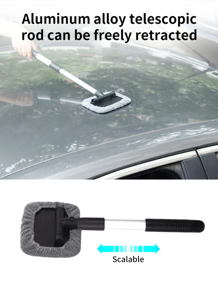 Retractable Car Windscreen Cleaner Tool Car Window Cleaner Inside Kit with  6pcs Washable Microfiber Cloth 180°Rotating Car