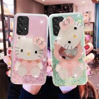 สวัสดีเคสใส่โทรศัพท์คิตตี้สำหรับ OPPO A04 A17 A17K A58 A57 2022 A16 A16K A76 A96 5กรัม A95 4กรัม5กรัม A74 4กรัม5กรัม A94ดาวแวววาวใสแวววาวพร้อมเคสกระจกแต่งหน้า