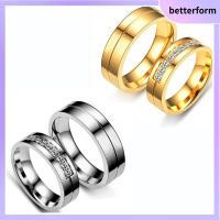 BETTERFORM แฟชั่น AAA CZ สีทองเงิน เลิฟ สแตนเลสสตีล แหวนวงแต่งงาน ชุบทอง18K แหวนคู่รัก