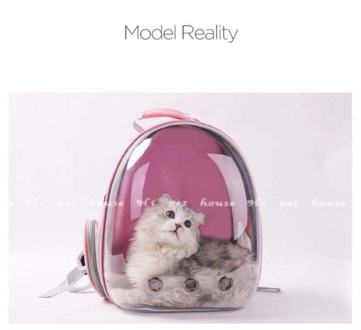 milly-house-pet-travel-backpack-pink-กระเป๋าเป้สะพายหลัง-พลาสติกแข็งแคปซูลแคปซูลระบายอากาศกระเป๋าเป้แบบใสสำหรับแมวลูกสุนัขและกระต่าย-สีชมพู