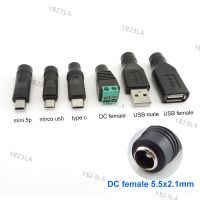 USB Mini 5pin A Male Female Mirco Type C to dc female Connector 5.5x2.1mm Power charger converter Adapter Jack Plug for Laptop YB23TH