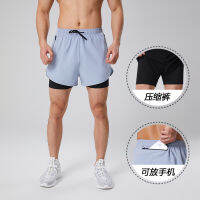 Summer Mens False Two Pieces Short Pants Sports Outdoor Running Stretch Marathon Gym Fitness