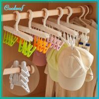 COOLEAF 4 PCS มี8คลิป ที่แขวนเสื้อผ้าพับได้ พลาสติกทำจากพลาสติก สีขาวขาว ไม้แขวนพับได้ อุปกรณ์เสริมการเดินทาง ไม้แขวนสำหรับเดินทาง บ้านในบ้าน