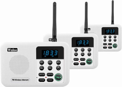 Wuloo Intercoms Wireless for Home 1 Mile Range 22 Channel 100 Digital Code Display Screen, Wireless Intercom System for Home House Business Office, Room to Room Intercom Communication(3Stations White)