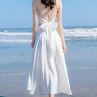 COD DSTGRTYTRUYUY White Chiffon Dress Sweet Skirt Female Long Fairy Suspender Halter Beach Seaside Vacation