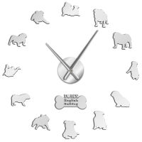 English Bulldog 3D Frameless Silent Wall Clock British Bulldog Silhouettes Wall Art DIY Large Watch Timepieces Dog Lover Gift