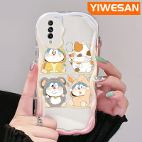 YIWESAN เคสสำหรับ OPPO A31 2020เคส A8ลายการ์ตูนโดราเอมอนน่ารักขอบเนื้อครีมเวฟโปร่งใสกันกระแทกเคสมือถือซิลิโคนปลอกอ่อนป้องกันเลนส์กล้องเคสใส