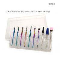 HYTOOS 10Pcs Rainbow Diamond Nail Drill Bit Set 332" Milling Cutter for Manicure Rotary Burr Cuticle Bits Drill Accessories