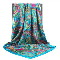 2022 New 90*90cm Retro Brand Women Silk Scarf Bandanna Fashion Bohemian Pattern Square Hijab Lady Wrap Headband foulard muffler