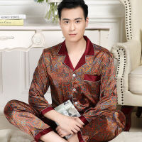 卐 xing lu nan Thoshine Luxury Silk Pajamas Sets Men Summer Long Sleeve Print Satin Sleepwear Male Home Casual wear