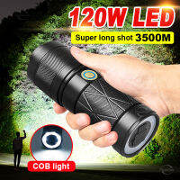 1000 Lumens 120W High Power LED Flashlights Rechargeable USB Tactical Powerful Torch 3500M Camping Waterproof Hand Lamp